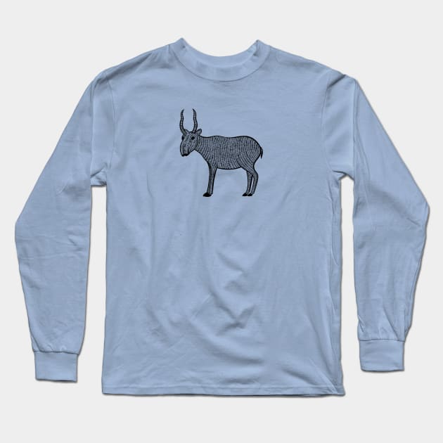 Saiga Antelope - hand drawn detailed animal design Long Sleeve T-Shirt by Green Paladin